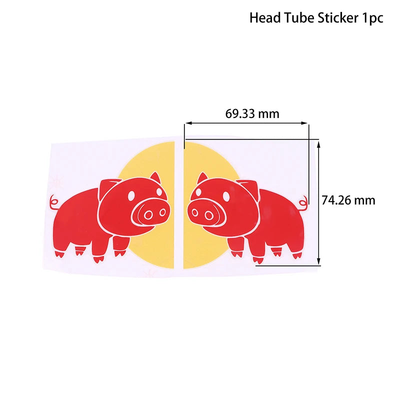 Bike Head Tube Funny Stickers Red Pig Decorative Decals Handlebar Qme C