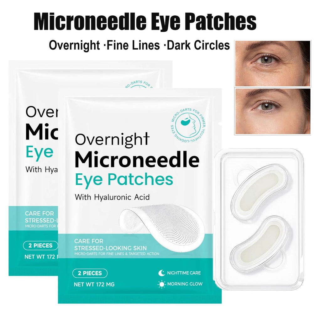Microneedle Eye Patches Hyaluronic Acid 0.25mm Overnight Under Eye Mask for Dark Circles Fine Lines Hydrating Anti-Aging Eye Car Qme