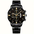 Vintage Quartz Men's Watch with Calendar - Elegant Stainless Steel Timepiece, Perfect Gift Qme Steel Belt Black