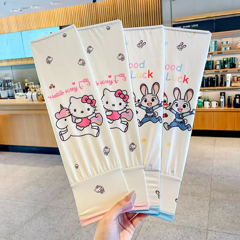 Hello Kitty Kuromi Sun Protection Arm Sleeves—Breathable Cooling Arm Sleeves for Students—UV-Protective Cooling Silk Arm Sleeves Qme 15
