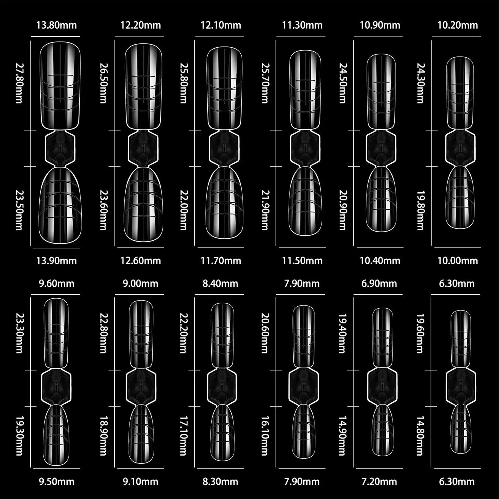 Double Nail Extension Mold 12 Sizes Clear Form False Tips Quick Qme
