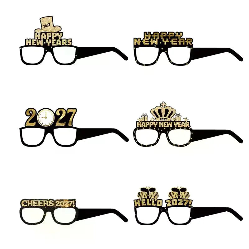 6/12/18pcs 2027 Happy New Year Party Paper Glasses Black Gold Glitter For New Years Eve Gatherings Photo Booth Props Qme