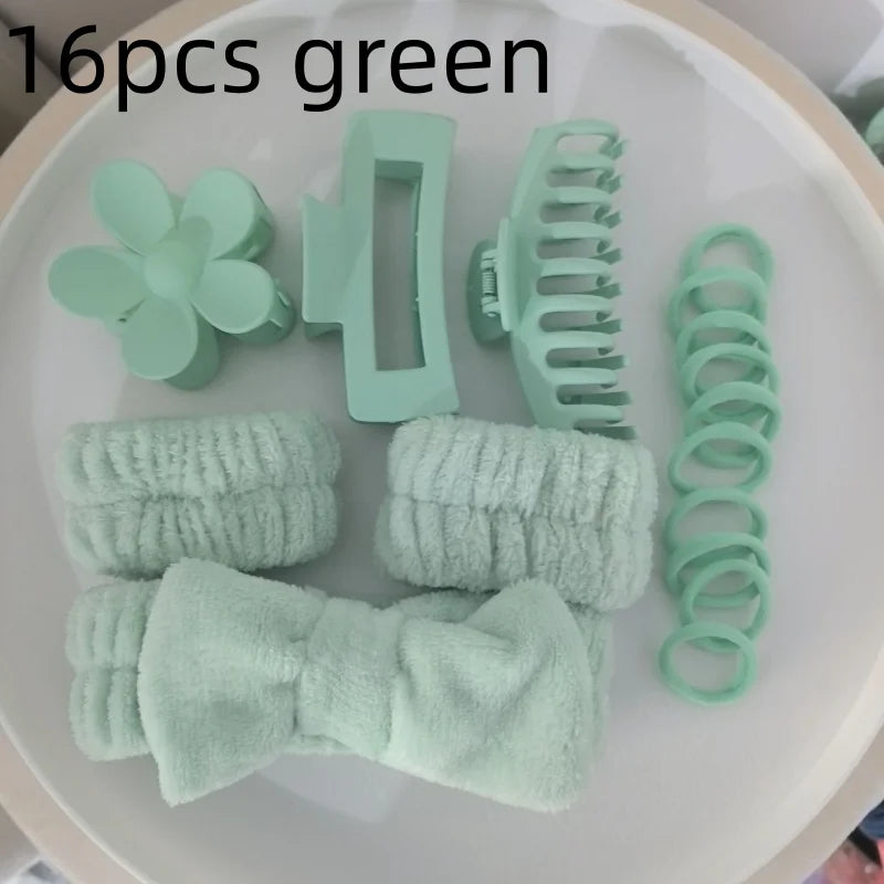 3/16pcs New Dopamine Hair Accessories Kit Flower Shaped Multi-Styles Hair Grabs Hair Circles For Women Daily Party Gift Qme 16pcs green