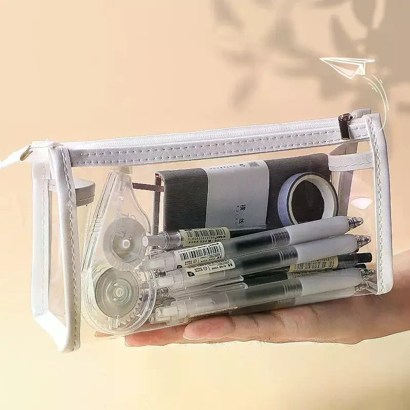 Transparent Pencil Case Large Capacity Simple Clear Pen Bag Exam Qme