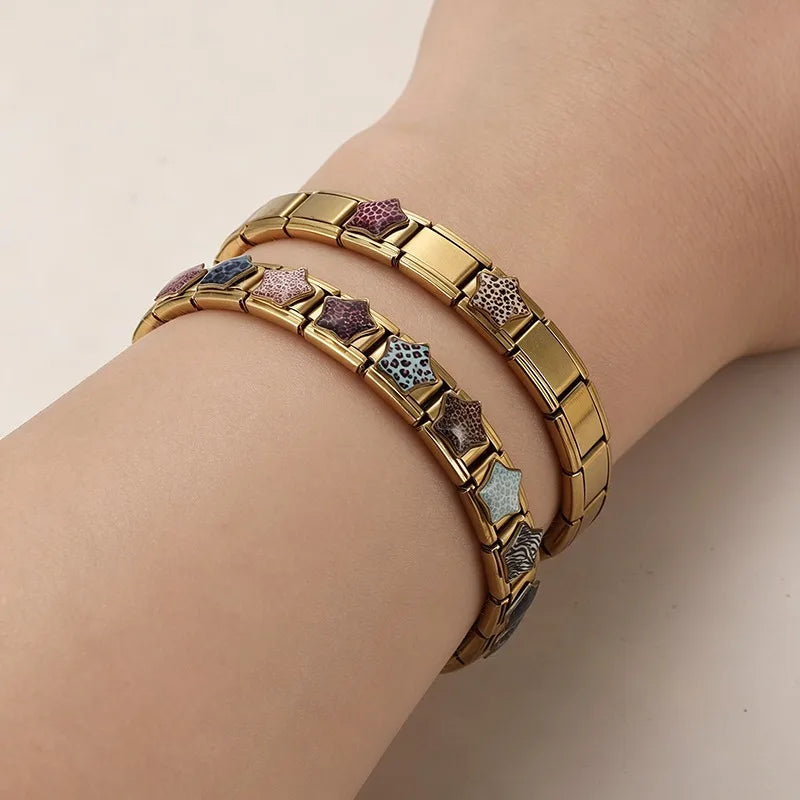 2026 Colorful Blue Rose Leopard Print Stars Zebra Golden Italian Link Fit 9mm Stainless Steel Charms Jewelry DIY Bracelets Gift Qme