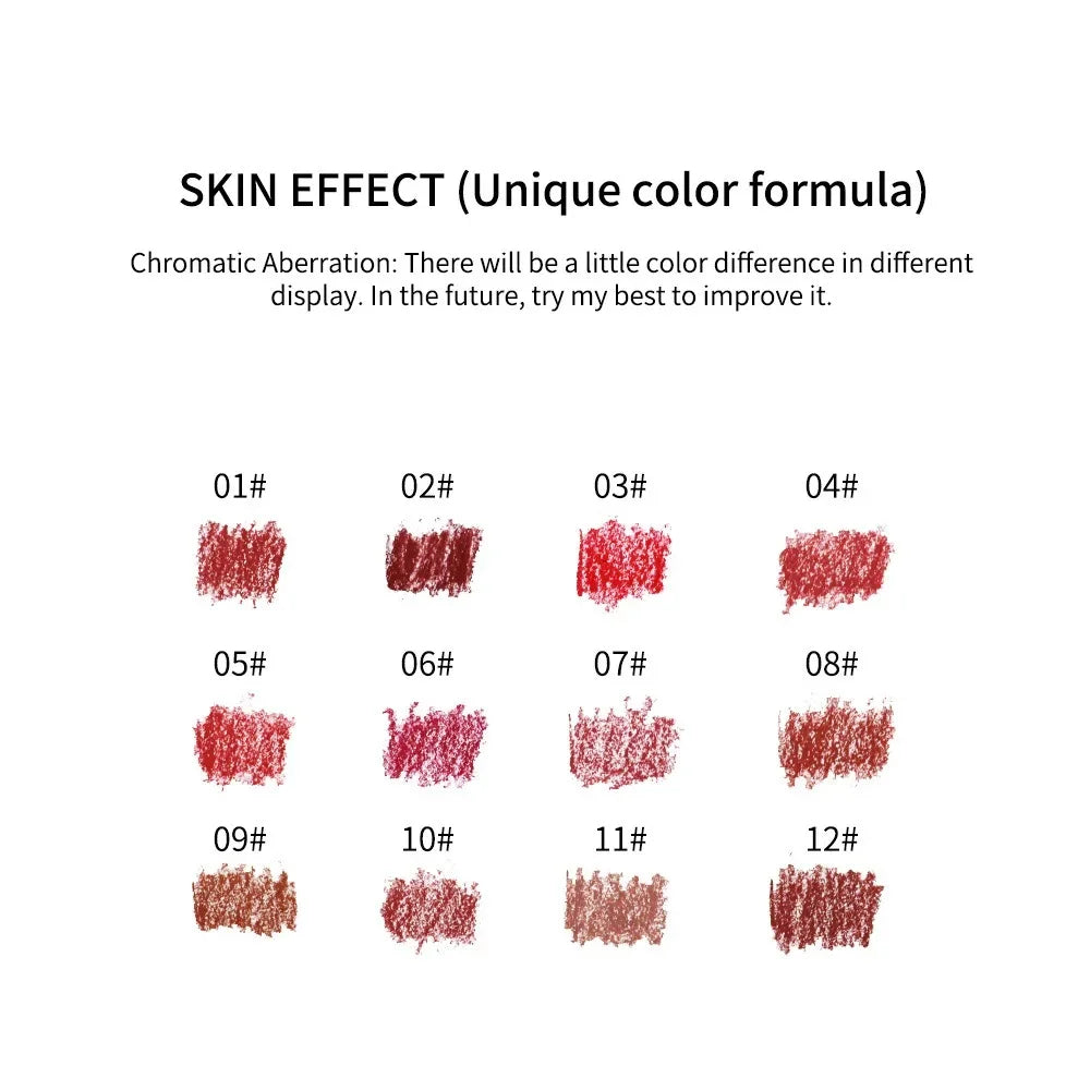 12pc Nude Lipliner Lipstick Pen Velvet Dark Red Natural Outline Lip Tint Contour Pencil Set Non-stick Cup Labial Shadow Liner Qme