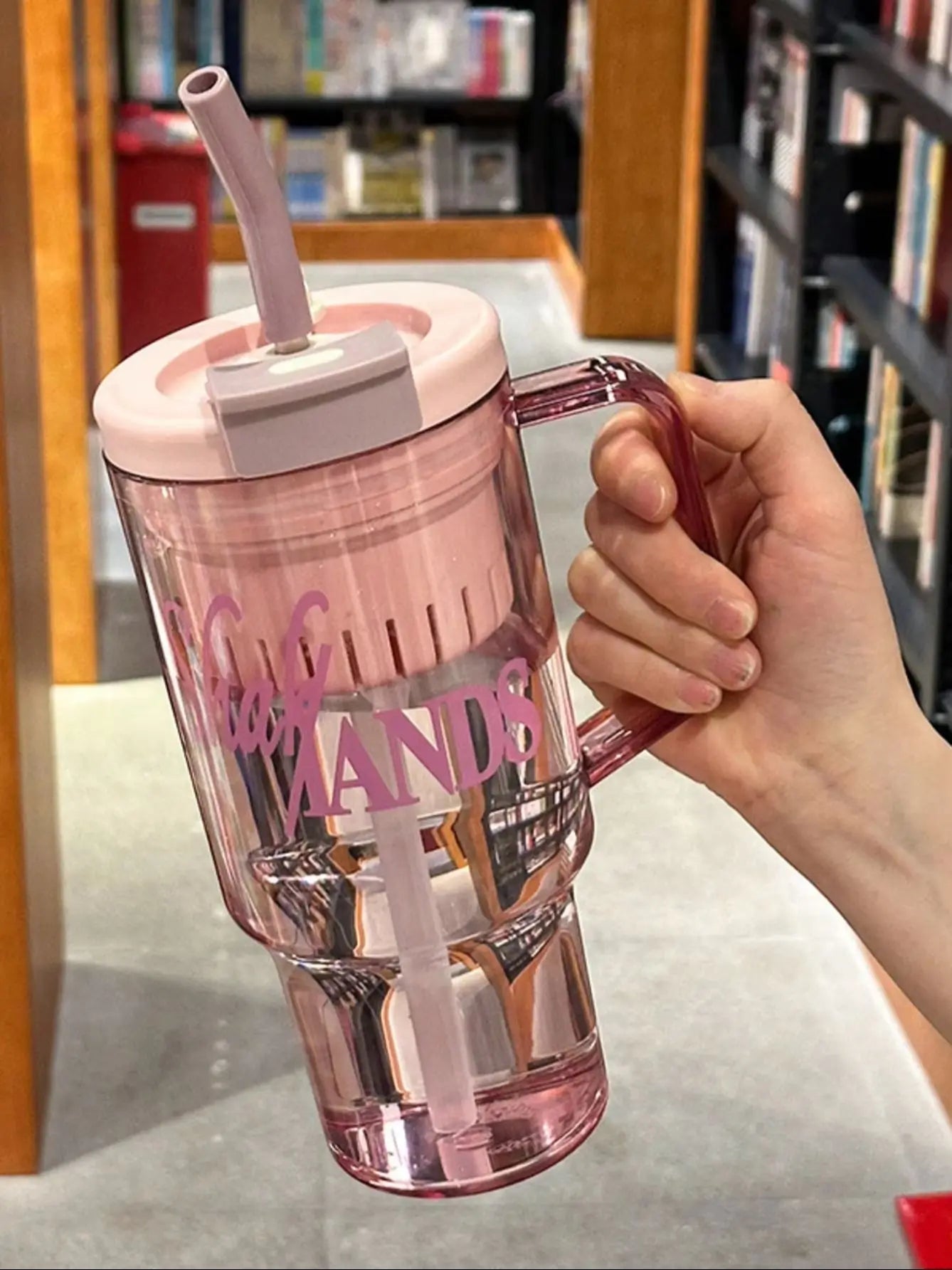 Transparent Tea Strainer Large Capacity Water Cup Fitness Outdoor Qme pink 1.2L