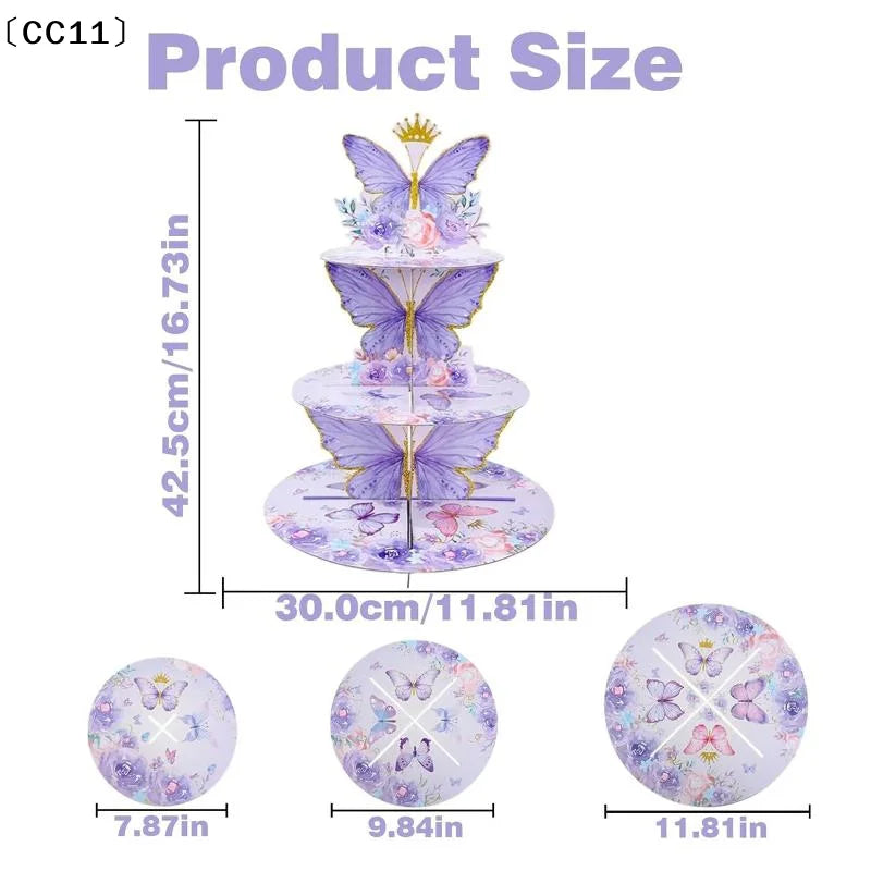 3 Tier Cake Stand Butterfly Party Display Birthday Cupcake Decoration Qme