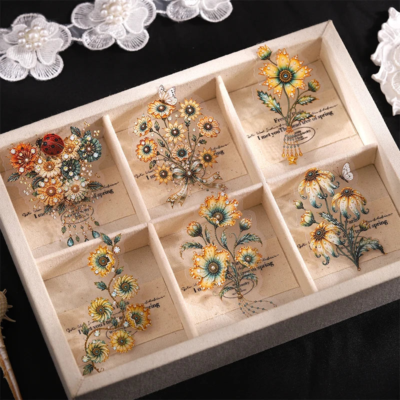 Vintage Imitation Embroidery Floral Die-cut Stickers, Decorative Collage Supplies forJunk Journals & Photo Frames Qme