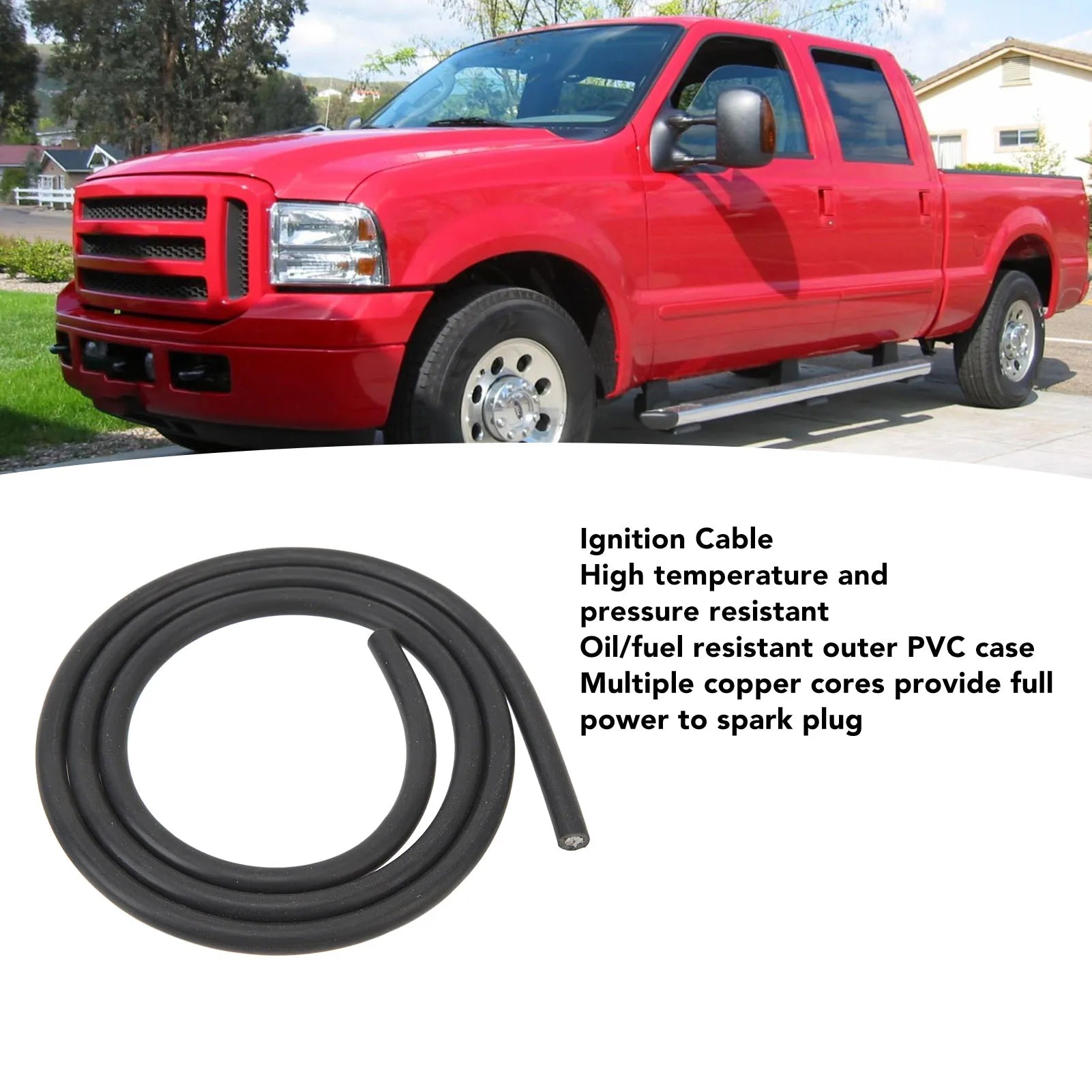 7mm Ignition Cable PVC Sheathed Copper Ignition Cable Black Install Heat Resistant Flexible for Motorcycles Qme