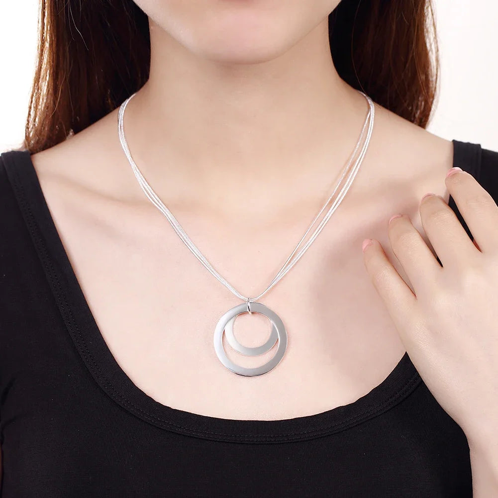 Charm Fashion 925 Sterling Silver Necklaces Classic Jewelry 18 Inches Chain circle Necklace for Women Party Christmas Gifts Qme