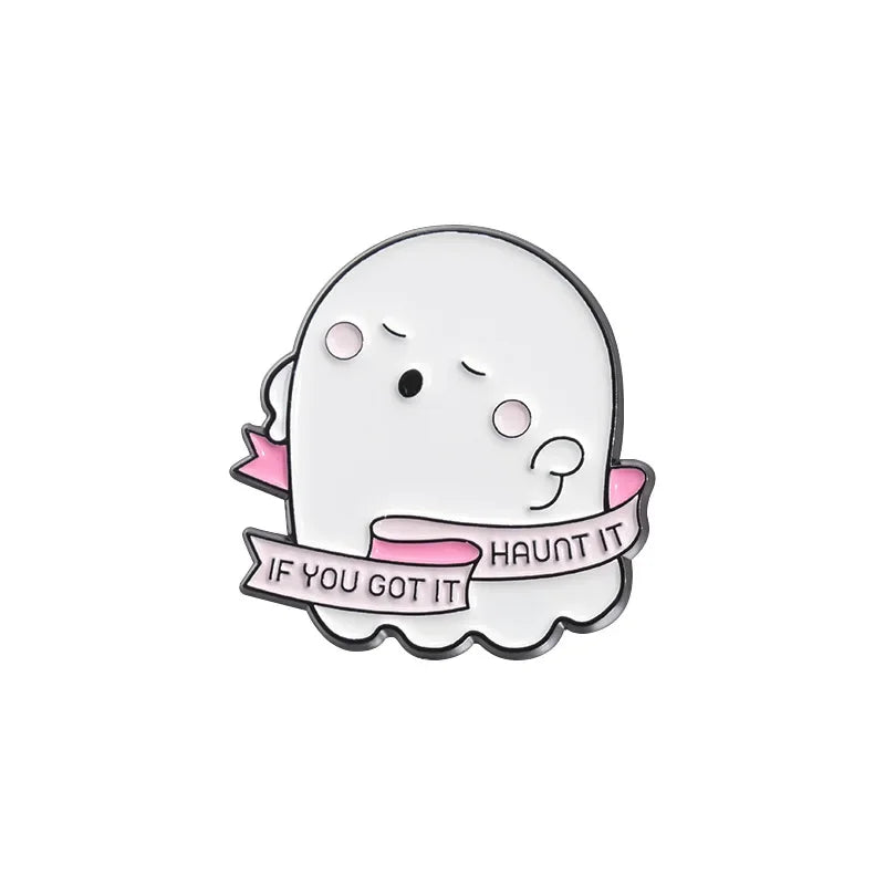 Cartoon Sunglasses Ghost Boo Enamel Pins I'm a Free Spirit This is Boo Sheet Brooches Lapel Badge Spooky Jewelry Gifts Wholesale Qme style 3
