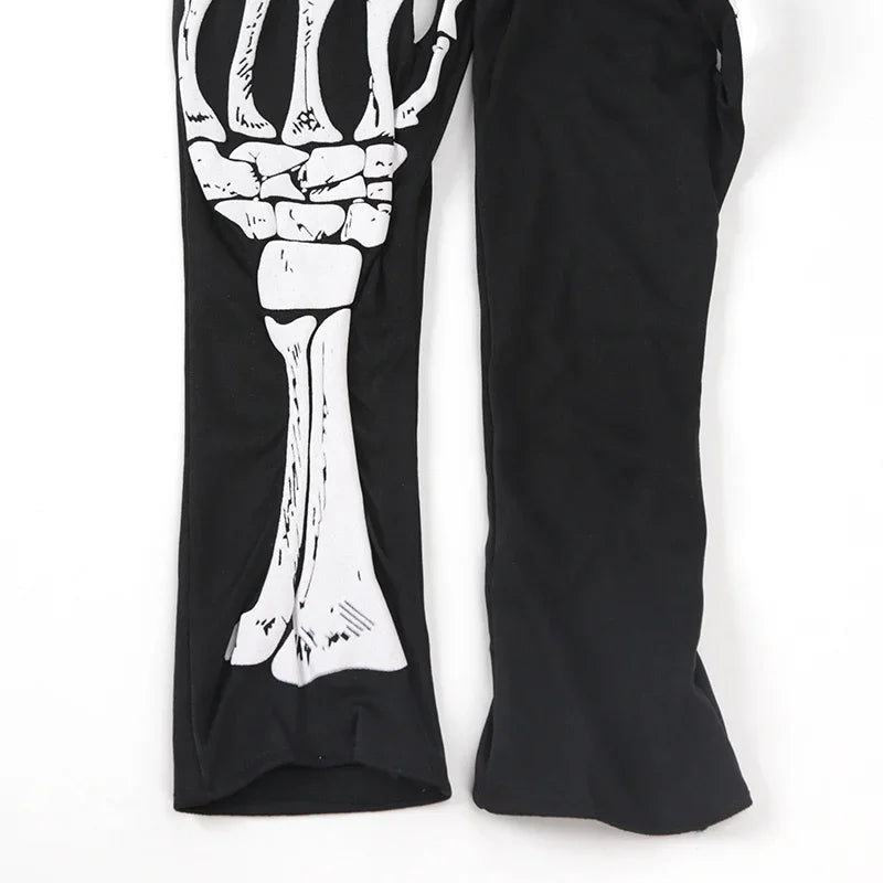 Black Punk Long Gloves Unisex Halloween Skeleton Skull Half Finger Qme