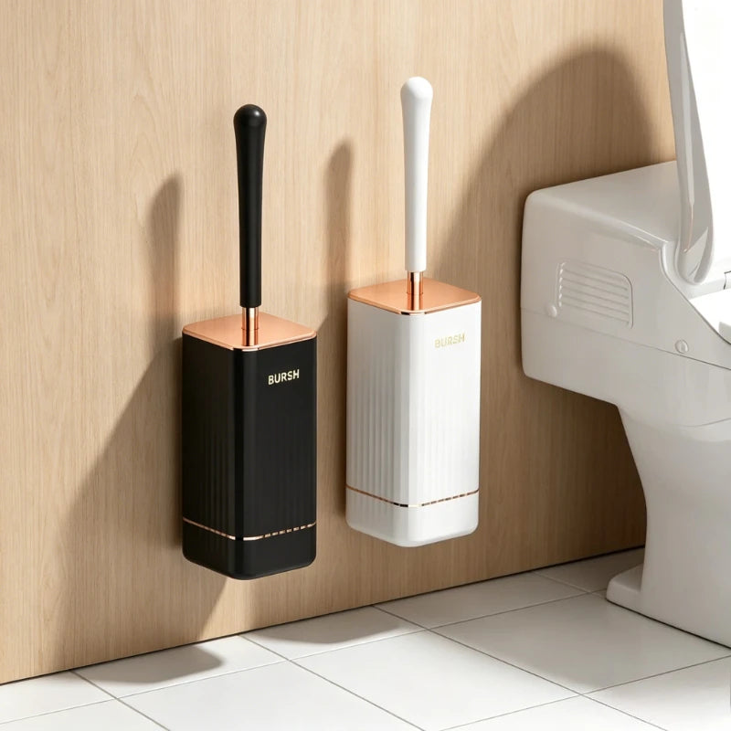 Long Handle Silicone Toilet Brush Flexible Soft Bristles Leak Proof Design No Dead Corner Wall Mounted Bathroom WC Cleaner Set Qme