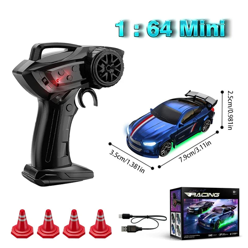 4WD 2.4GHZ RC Simulation Mini Drift Car Palm Racing Model Desktop Toys 1/64 Scale Remote Control Cars Kid Gift For Children Boys Qme E84-BLUE