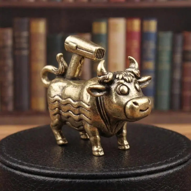 Cow Figurine Brass Ornament Miniature Collection Desktop Craft Home Qme