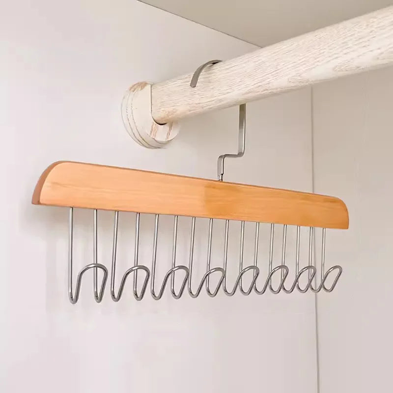 Hardwood Wave Garment Hanger 8 Hooks Dorm Space Organizer Wooden Hook Qme khaki M