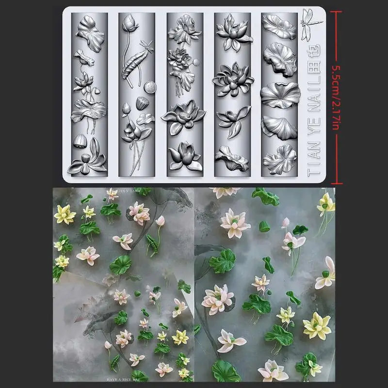 Flowers Series 3D Curved Nail Mold Lily Valley Lotus Flower Diy Qme A