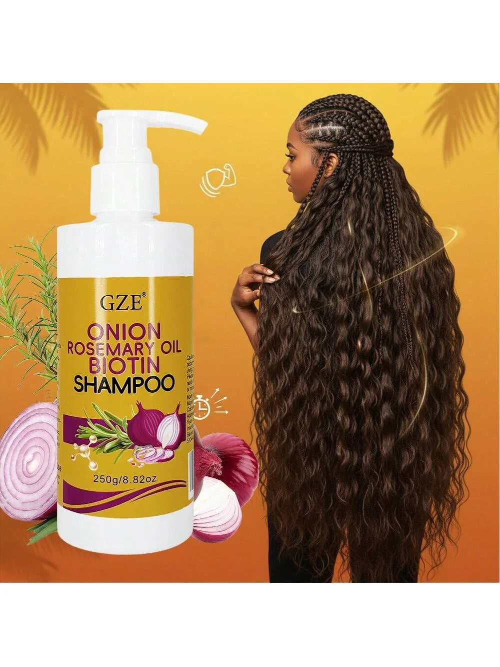 GZE Nourishing Onion & Biotin Shampoo with Rosemary Oil - For Strengthened, Silky Hair, Frizz Control & Scalp Care Qme