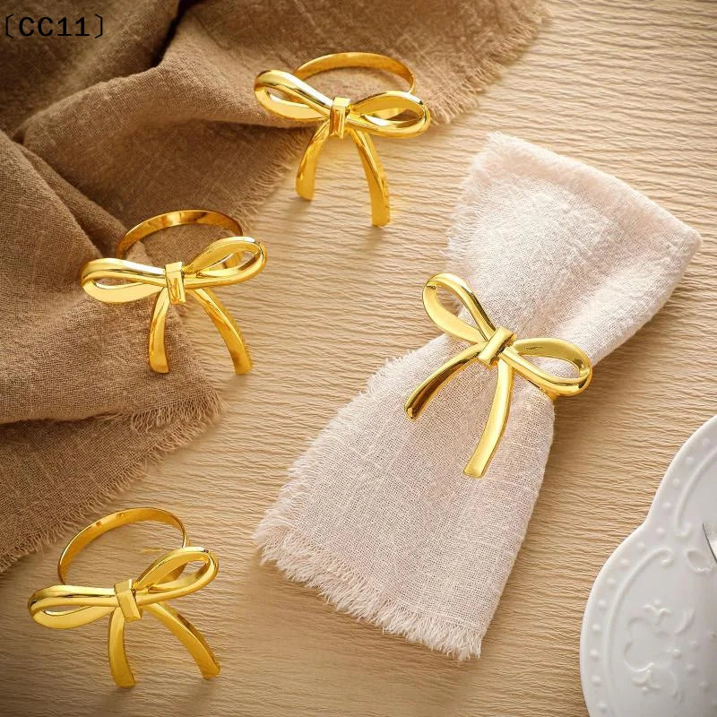 Gold Bow Napkin Ring Reusable Holder Suitable Valentine's Day Parties Qme