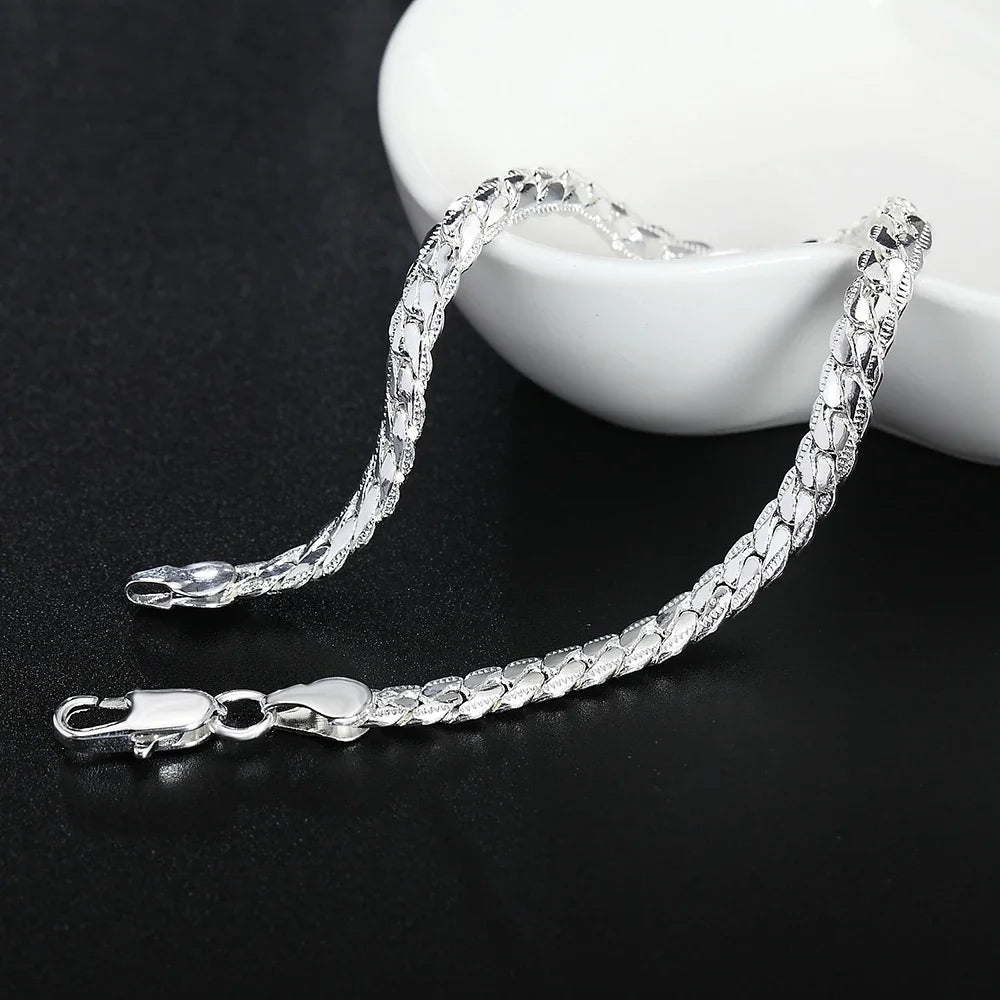 Trendy Products 925 Sterling Silver Pretty 5MM Braided Bracelet for Women Men Fashion Wedding Party Original Jewelry Qme