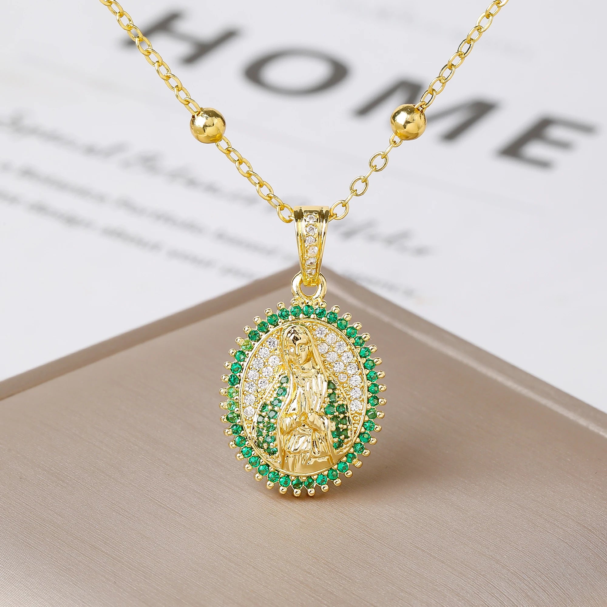 Multicolor Zirconia Oval Rectangle Virgen De Guadalupe Pendant Necklace Catholic Amulet Jewelry For Women Daily Baptism Gift Qme 1