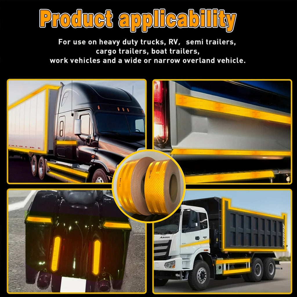 Yellow Car Reflective Tape DOT-C2 Safety Conspicuous Sticker For Safety Truck Motorcycle Bicycle Trailer Qme