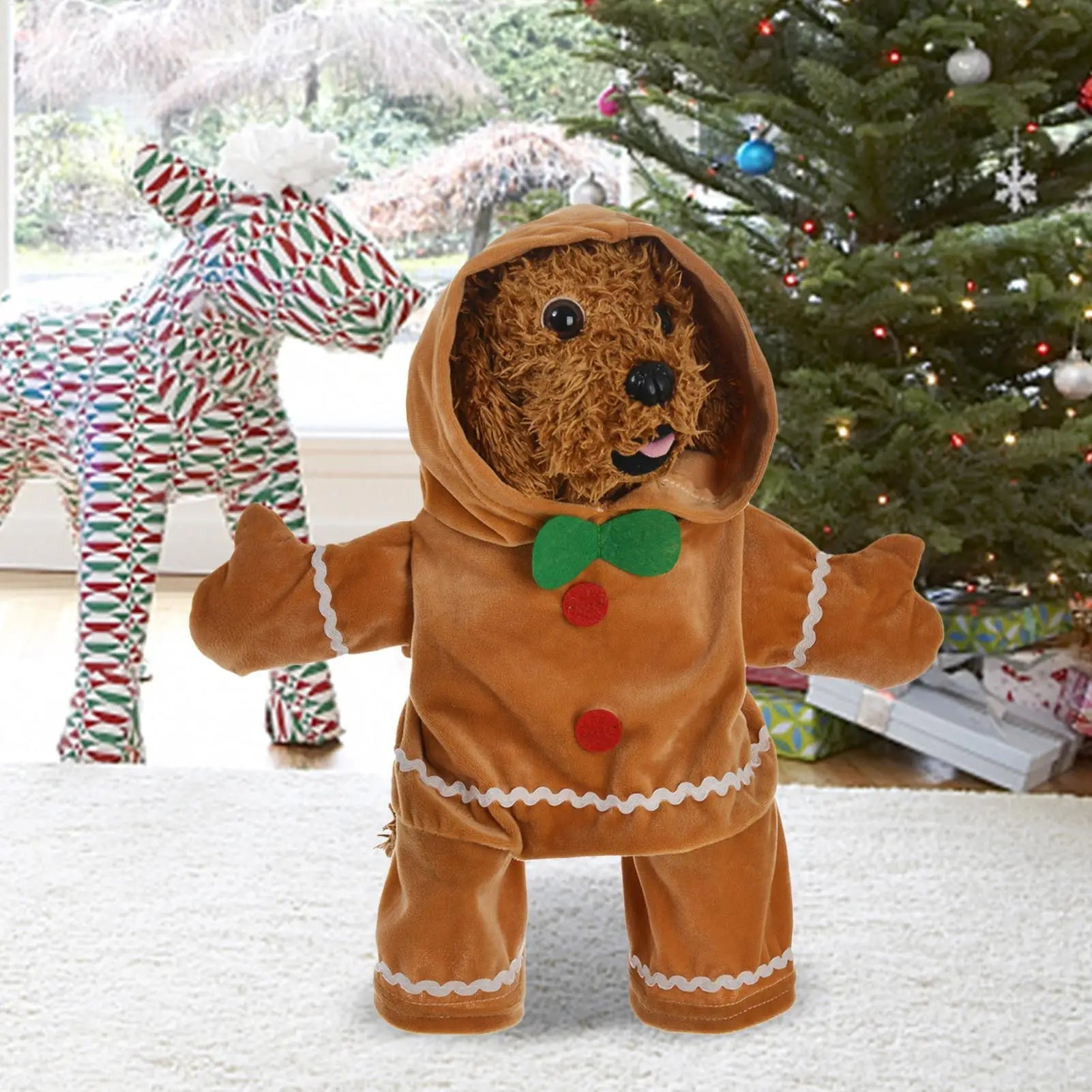 NEW Dog Gingerbread Costume Pet Cute Hooded Jumpsuit Christmas Cosplay Clothes Brown Outfit for Cat Party Decoration Supplies Qme