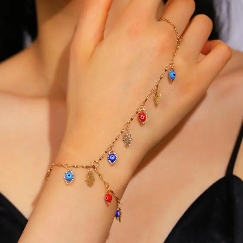 Women Gold Big Crystal Ring Bracelet Elegant Hand Chain Jewelry Adjustable Wrist Cuff for Special Occasions Qme