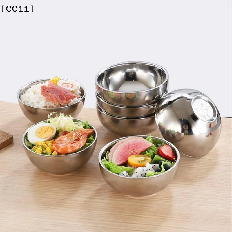Stainless Steel Threaded Rice Bowl Dough Round Soup Double Layer Qme