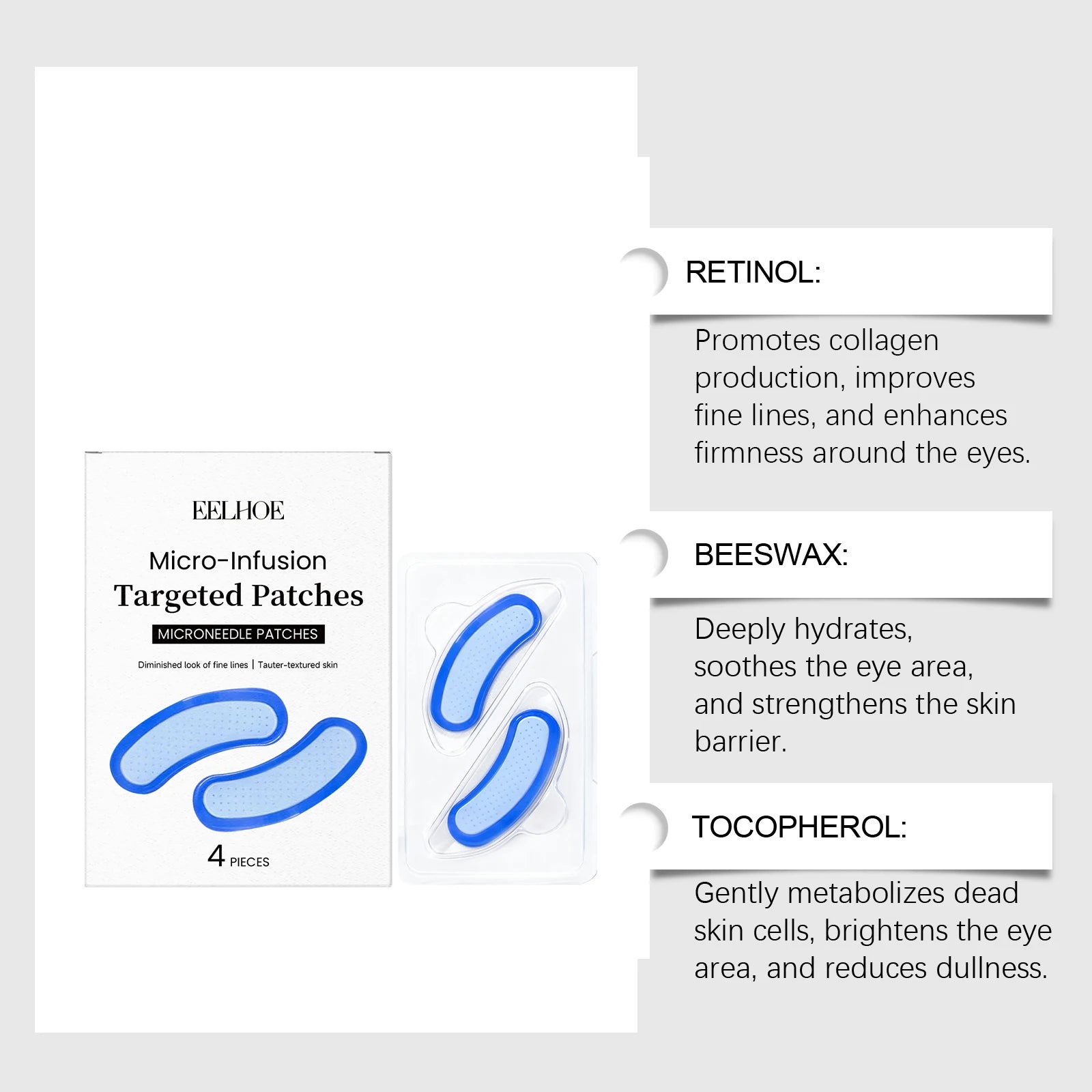 0.3mm Microneedle Eye Patches Mask Anti-Wrinkle Fade Eye Fine Lines Dark Circles Revitalizing Firm Moisturizing Retinol Eye Mask Qme