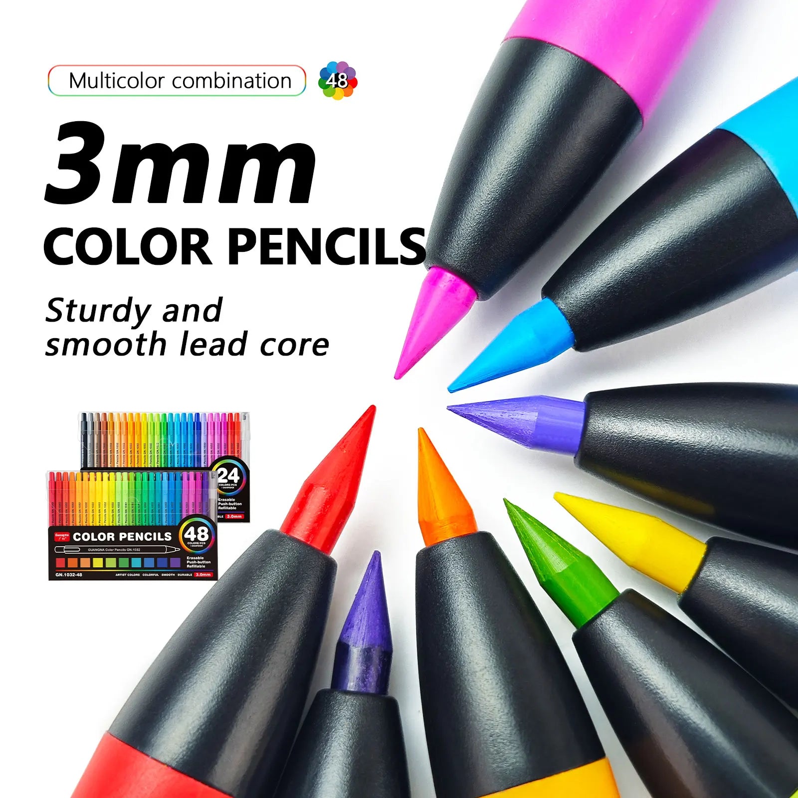GN 24/48 Colors Retractable Erasable Colored Pencils Set Student Drawing Pencils for Coloring Classroom DIY Art Craft Supplies Qme