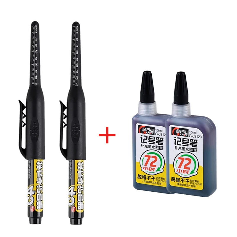 45mm Waterproof Deep Hole Marker Pens Long Nib Head Carpenter Pen Black/Blue/Red Ink for Multi-Purpose Woodworking Hand Tools Qme black-2pen 2ink