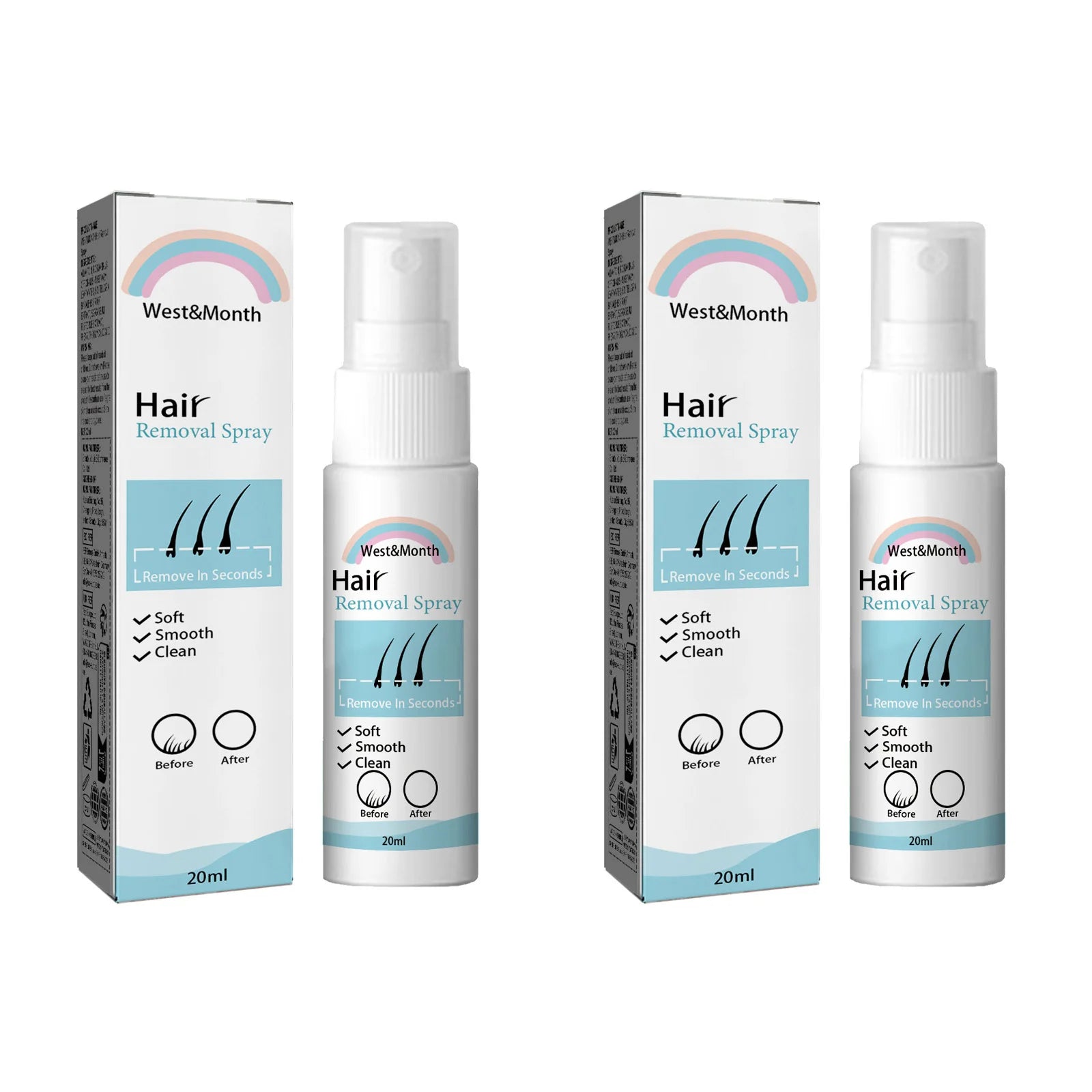 Hair Removal Spray Hair Growth Inhibitor Natural Painless Depilatory Spray Body Armpit Private Parts Hair Remover for Smooth Ski Qme 2 x 20ml Boxed