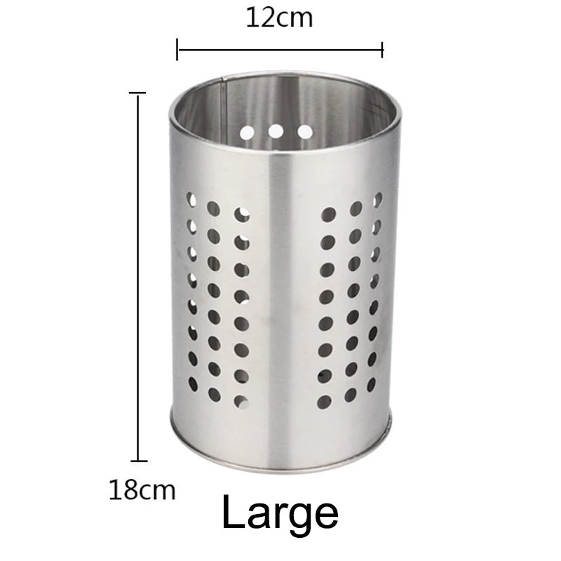 Stainless Steel Chopsticks Tube Tableware Bucket High-Capacity Kitchen Utensils Storage Round Hole Hollowed Out Drain Tube Qme s1