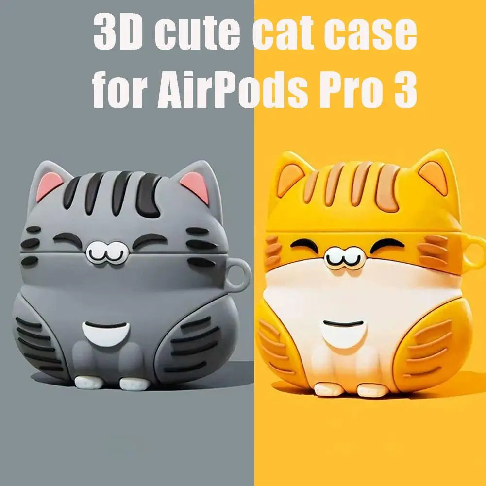 Cartoon Silicone Cute Cat Case for AirPods Pro 3, Cute Standing Silicone Cover, Shockproof Protective Shell with Lovely Design Qme
