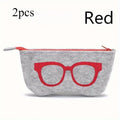 2PCS Soft Felt Eyeglasses Pouch with Zipper, Portable Sunglasses Storage Bag, Cute Glasses Print Protective Case for Men Women Qme Red 2pcs