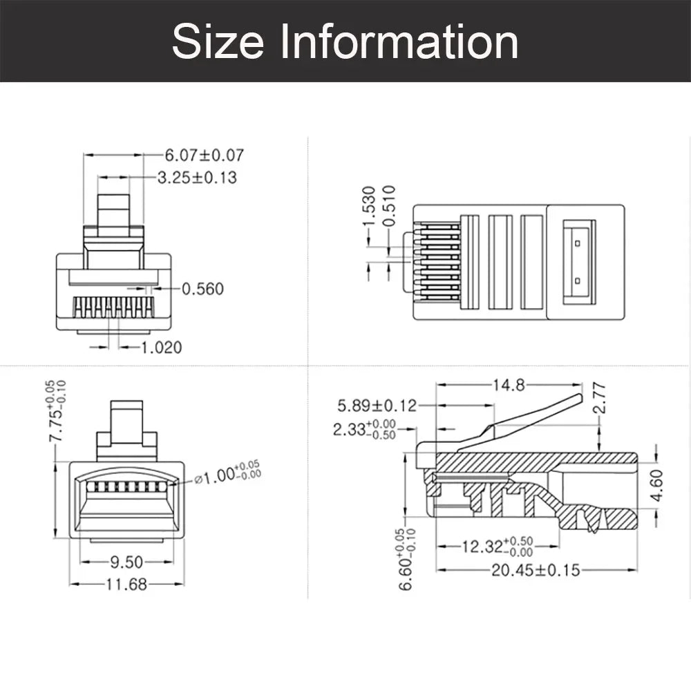 ESCAM 20/50/100pcs RJ45 Connector 6U Gold PlatedPass Through Ethernet Cables Module Plug Network RJ-45 Crystal Heads Cat5 Cat5e Qme