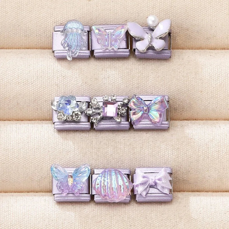 2026 Y2K Charm Beautiful Purple Sunset Zircon Italian Charm Links Fit 9mm Bracelet Stainless Steel DIY Jewelry Making Wholesale Qme
