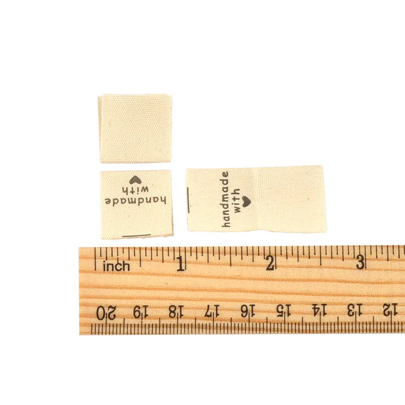 50pcs 19.5-44mm Random Mix Simple Beige Printed Labels For Clothing DIY Hats Bags Sewing Decorative Handmade Accessories C3782 Qme 3