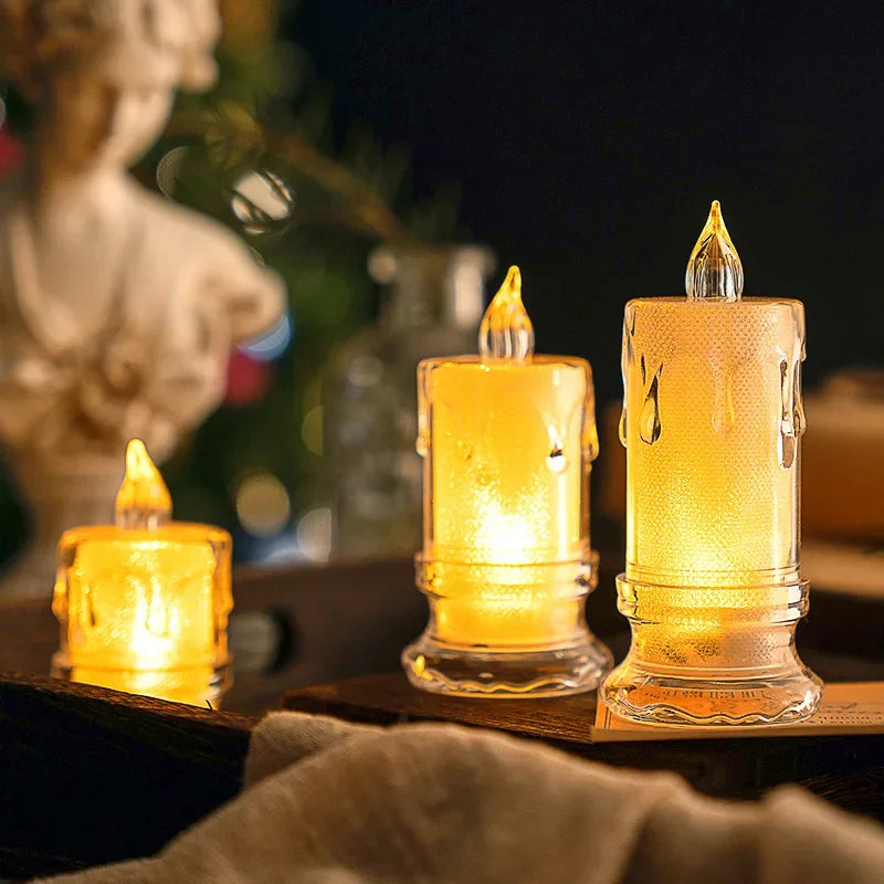 LED Crystal Candle Light Christmas Smokeless Romantic Birthday Candle Mini Transparent Electronic Candle Light Qme