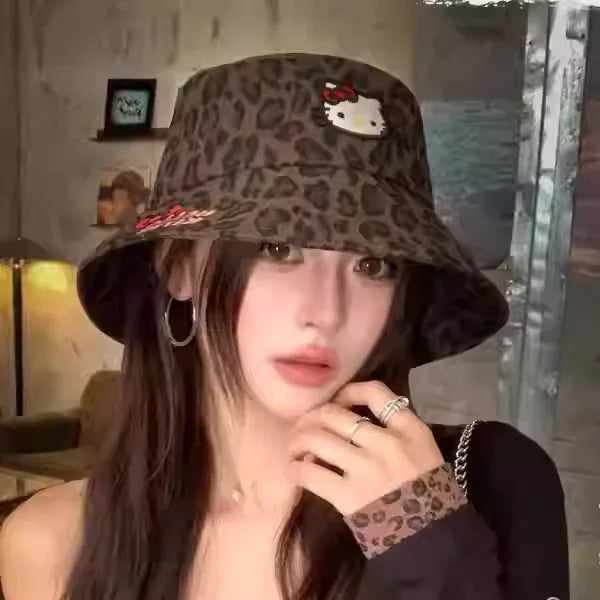 Hello Kitty Kuromi Hats Fisherman's Hats Baseball Caps New Face-Slimming Bucket Hats Leopard-Print Baseball Caps Qme hangna-1