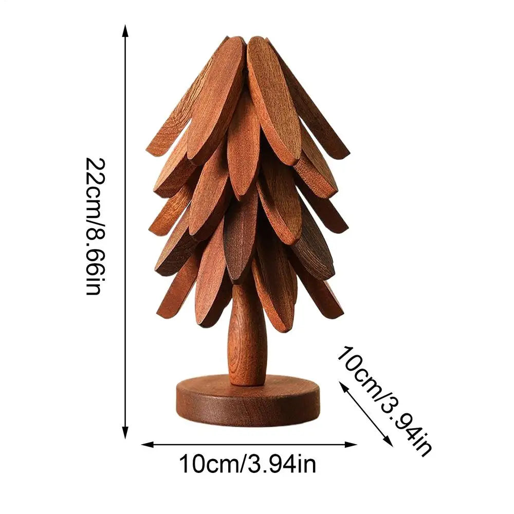 Tree Trivet Wooden Insulation Placemat Non-Slip Cup Coaster Set for Cookware Stove Pan Cup Teapot Hot Dishes Bowl Kitchen Dining Qme Walnut color 5 as picture shows