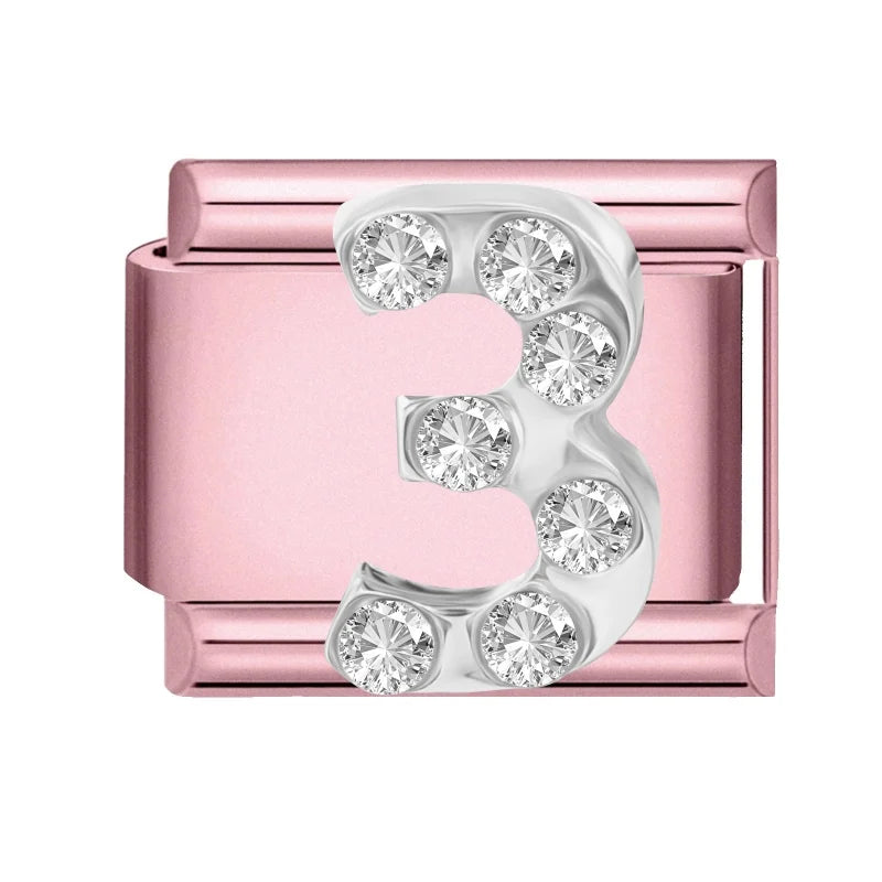 Hot Selling Shiny Zircon Numbers 0-9 Italian Charm Link 9mm Stainless Steel Modular Bracelet Jewelry Accessories DIY Wholesale Qme Style 14