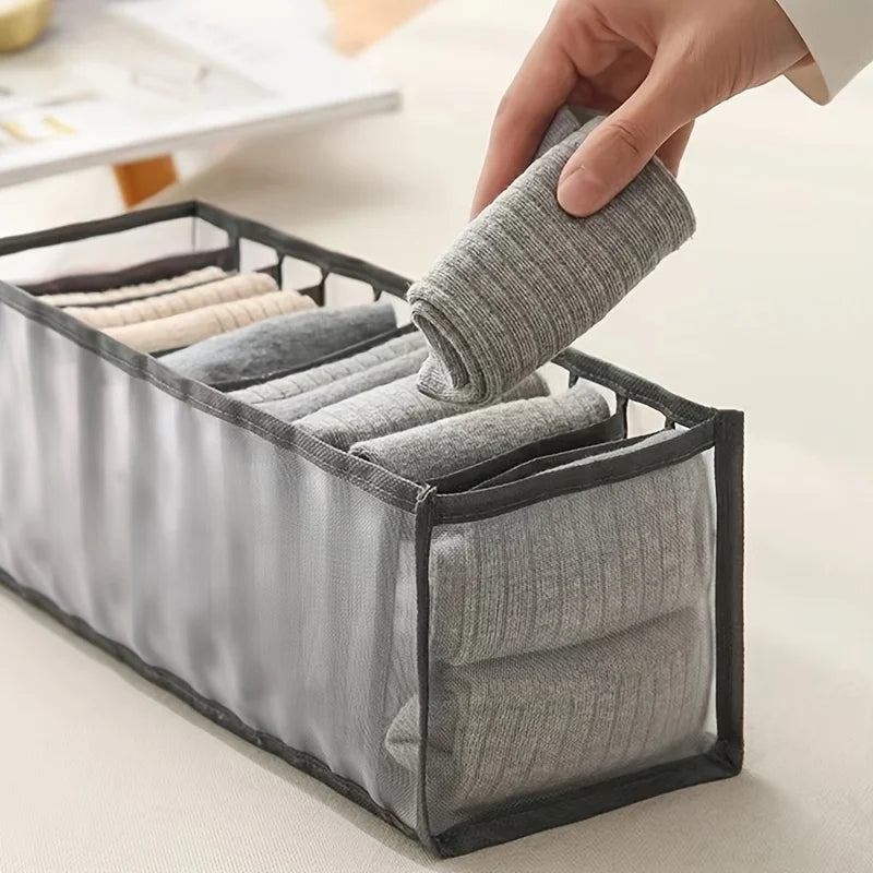 Mesh Underwear Storage Box Socks Sorting Grid Multi Bra Foldable Qme Light Grey