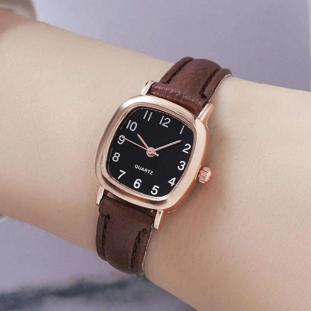 Kegllect Square Women Simple Small Dial Student Watches Vintage Belt Quartz Wristwatch Qme