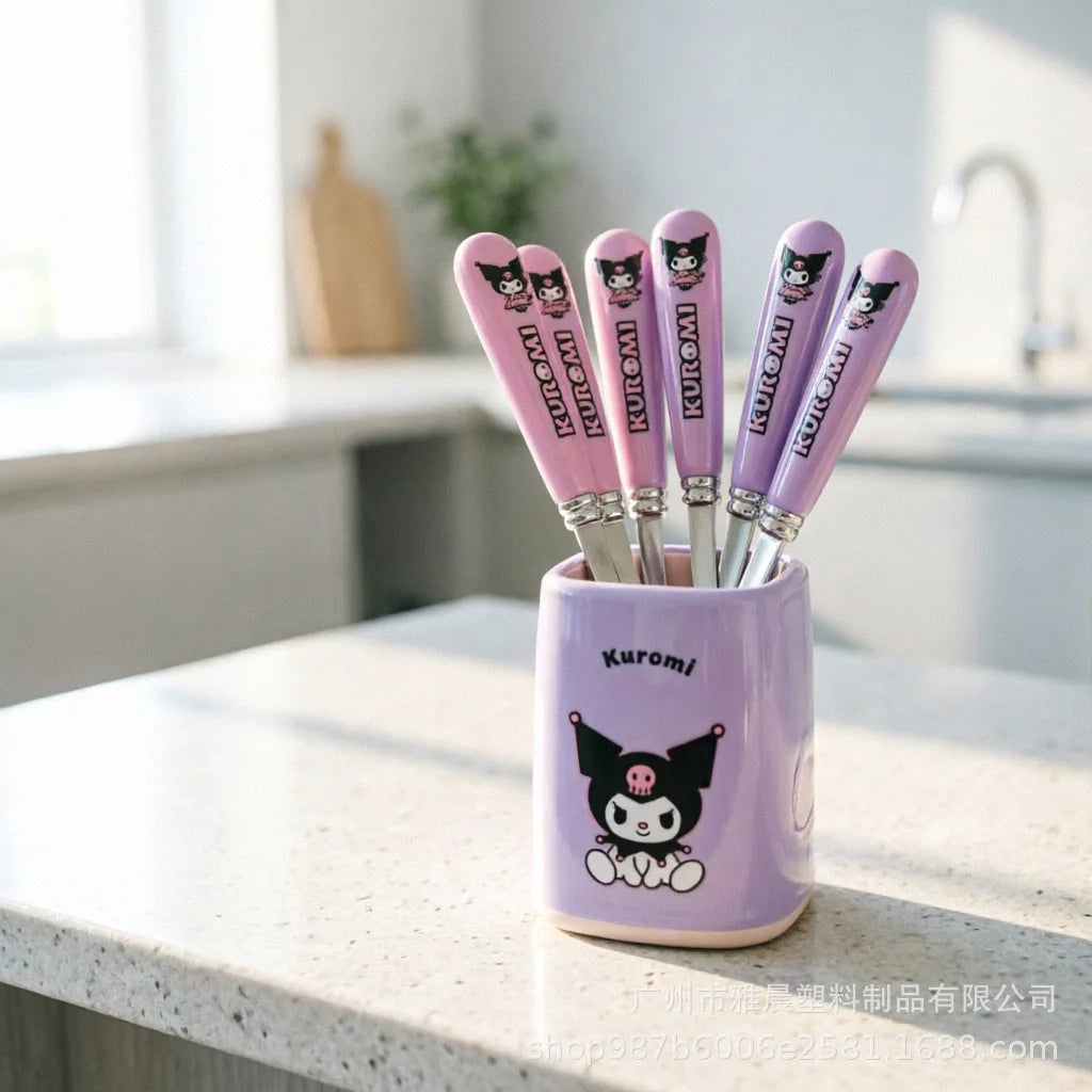 Hello Kitty Kuromi Fork Cute Cartoon-Style Stainless Steel Fruit Fork for Home Use Instagram-Worthy Set Qme 2