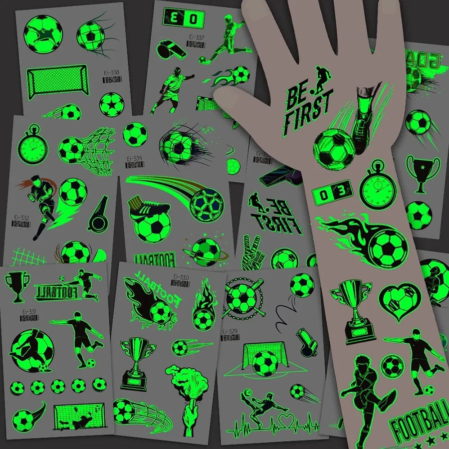 10 Sheets Football Luminous Tattoos Stickers Football Support Glow-in-the-Dark Temporary Tattoos Stickers Football Party Gifts Qme