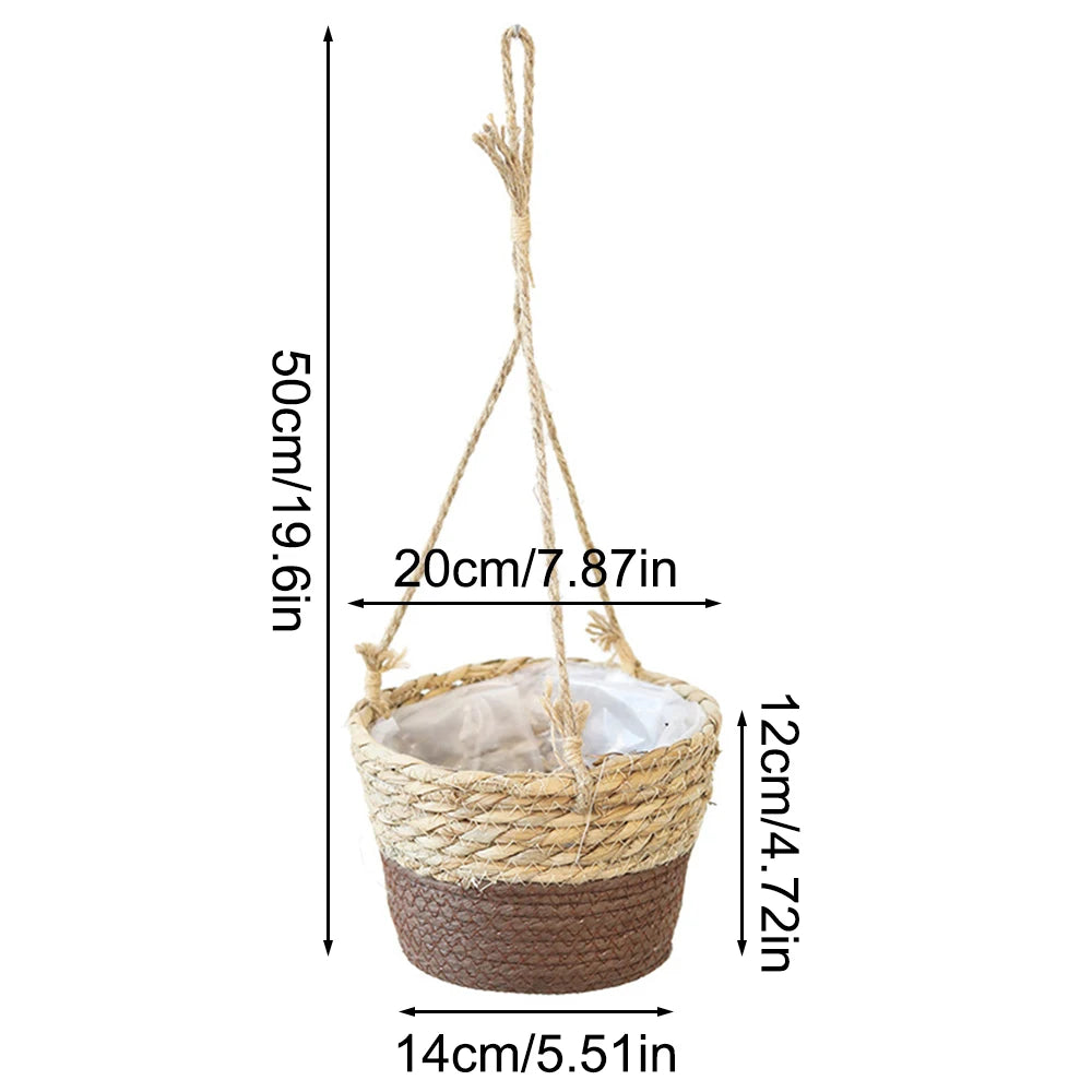 Garden Straw Hanging Basket Planter Twine Woven Flower Basket Rattan Basket Hanging Orchid Pot Pot Hanging Basin Qme