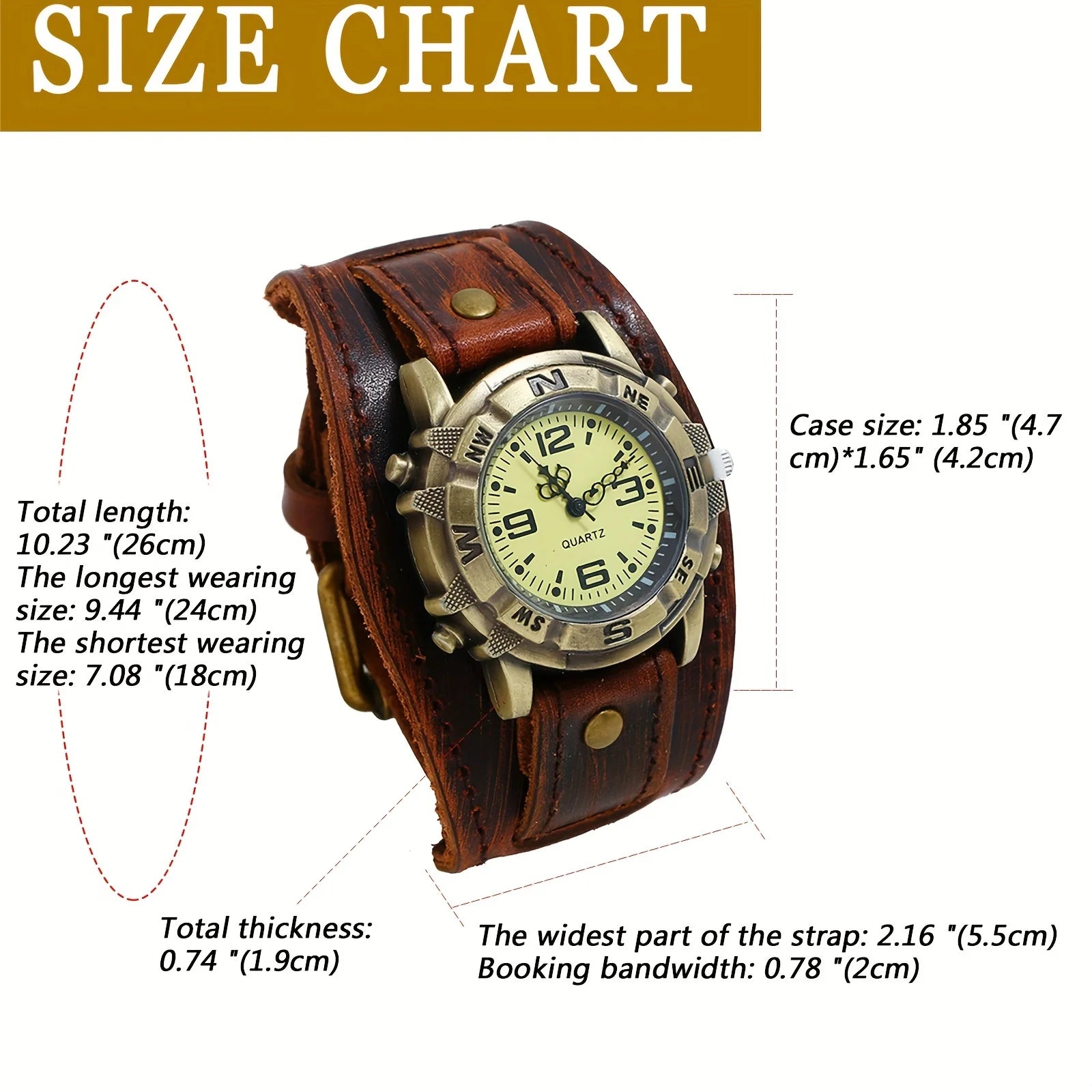 【 Halloween 】 1pcs Simulated Quartz Steampunk Halloween Genuine Leather Watch for Men, Dark Brown Qme